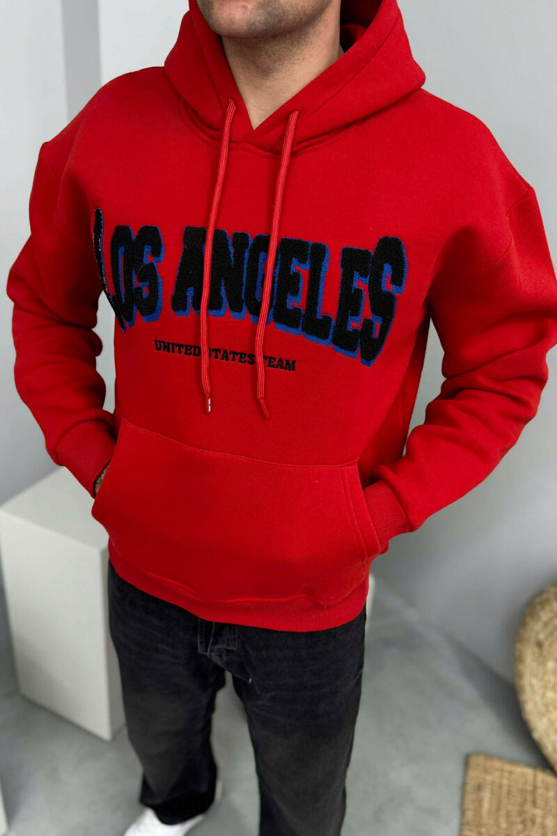 LOS ANGELES FRONT WRITTINGS FLUFFY MEN HOODIE RED/E KUQE - 3