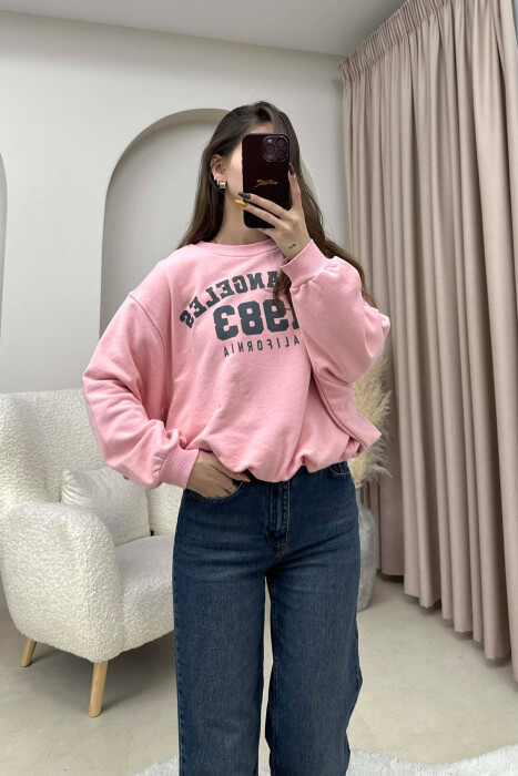 LOS ANGELES FRONT WRITTINGS WOMEN SWEATSHIRT POWDER/PUDER - KLAUDIO FASHION