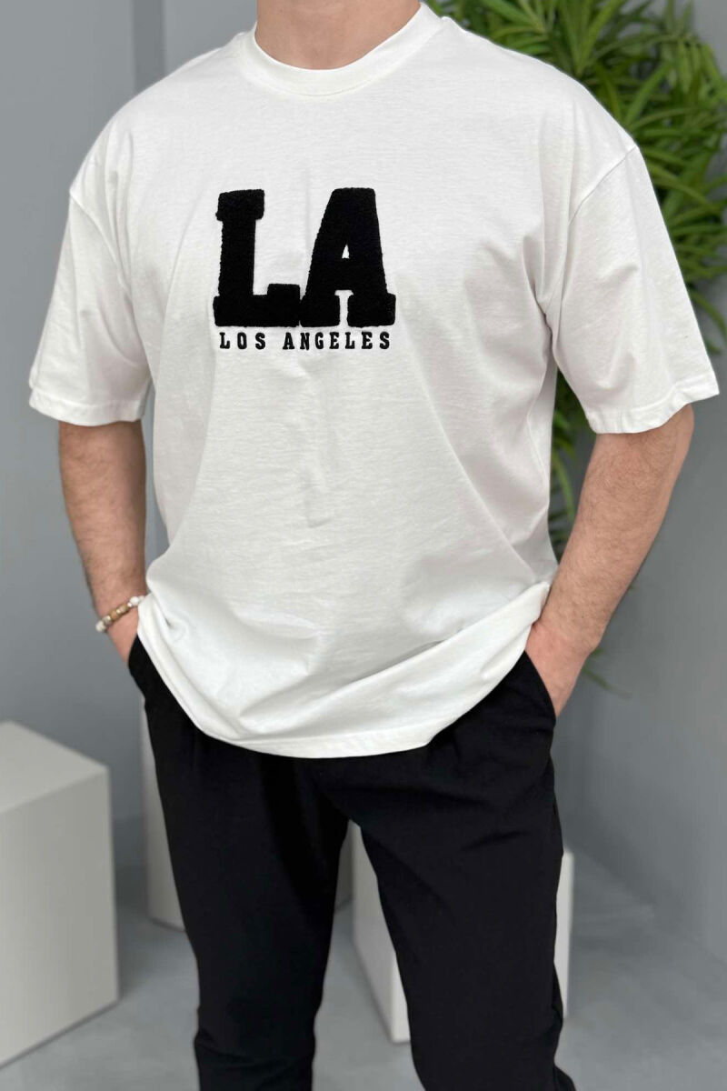 LOS ANGELES ROUND NECK MEN T-SHIRT WHITE-E BARDHE - 1
