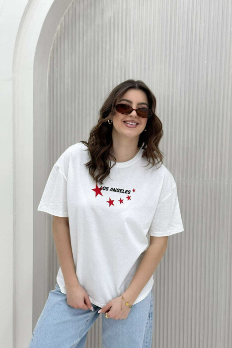 LOS ANGELES STARS DESIGN WOMEN T-SHIRT WHITE-E BARDHE 