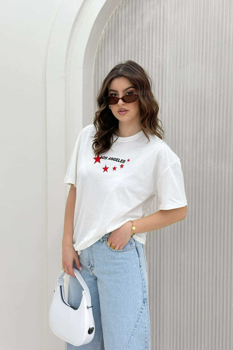 LOS ANGELES STARS DESIGN WOMEN T-SHIRT WHITE-E BARDHE - 3