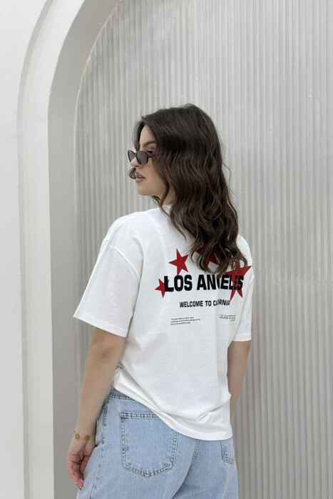 LOS ANGELES STARS DESIGN WOMEN T-SHIRT WHITE-E BARDHE - 4