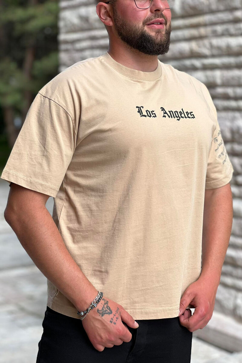 LOS ANGELES WRITTING MEN T-SHIRT BEIGE/BEZHE - 1