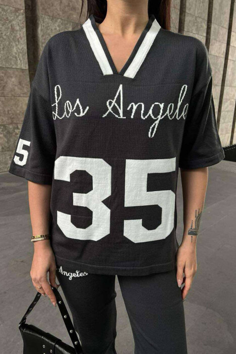 LOS ANGELES WRITTING ONE COLOR WOMAN SET DARK GREY/GEE - 2