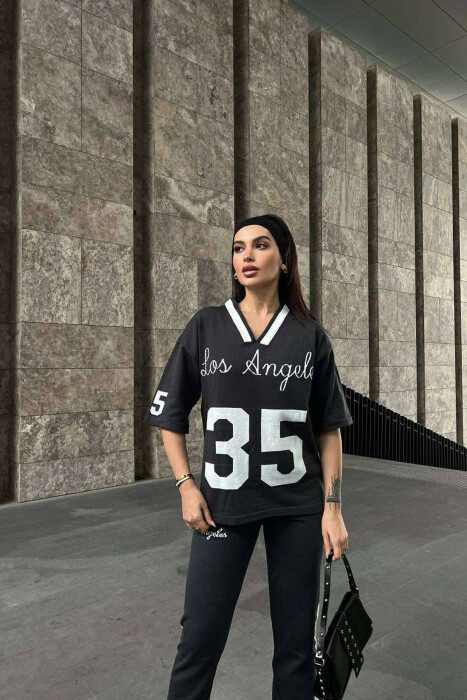 LOS ANGELES WRITTING ONE COLOR WOMAN SET DARK GREY/GEE - 5