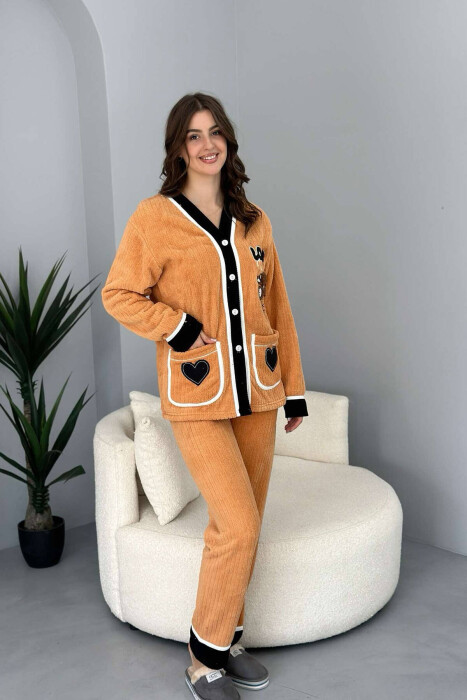 LOVE BEAR BUTTONS WOMAN PYJAMAS IN MUSTARD COLOR - 1