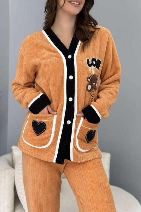 LOVE BEAR BUTTONS WOMAN PYJAMAS IN MUSTARD COLOR - 4