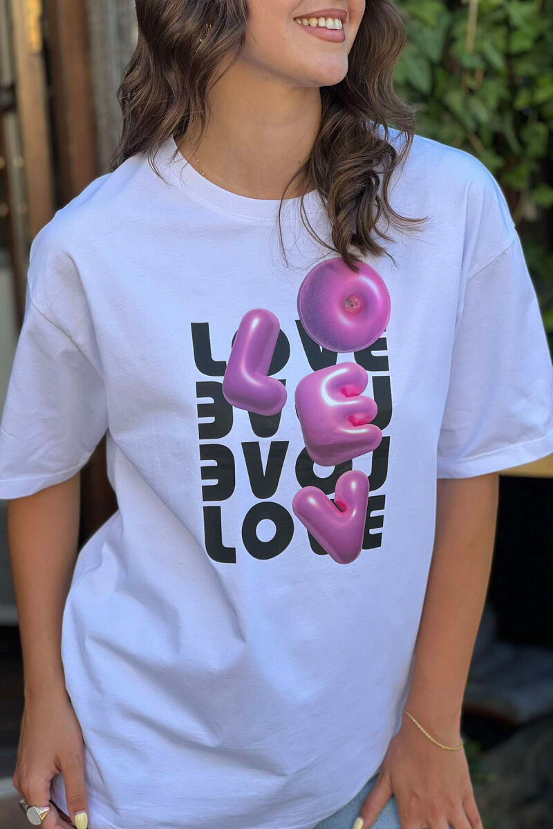 LOVE FRONT WRITTINGS WOMEN T-SHIRT WHITE-E BARDHE - 2