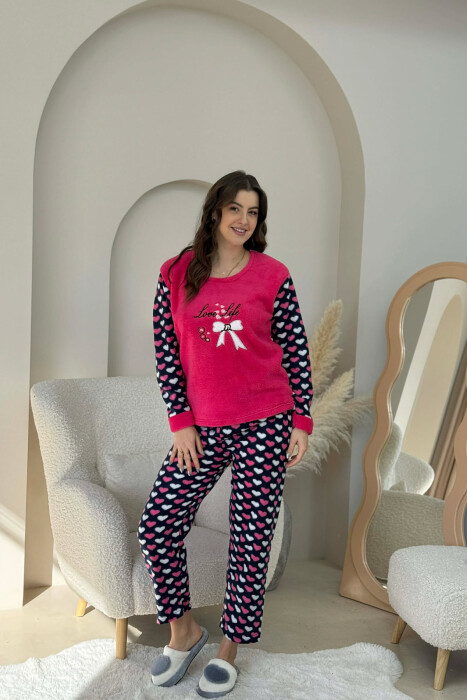 LOVE LIFE WRITINGS POLAR BLOUSE+TROUSERS WOMAN PIJAMAS FUCHSIA/CIKLAMI - KLAUDIO FASHION