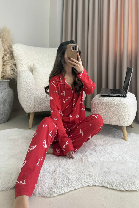 PIZHAME KËMISHË ME DIZAJN ME SHKRIME+TUTA PËR FEMRA NË NGJYRË TE KUQE - KLAUDIO FASHION