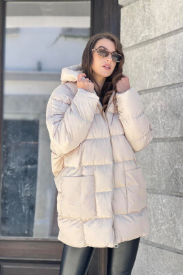 MEDIUM LENGTH WOMAN PUFFER JACKET BEIGE/BEZHE 