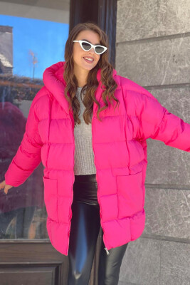 MEDIUM LENGTH WOMAN PUFFER JACKET FUCHSIA/CIKLAMI 