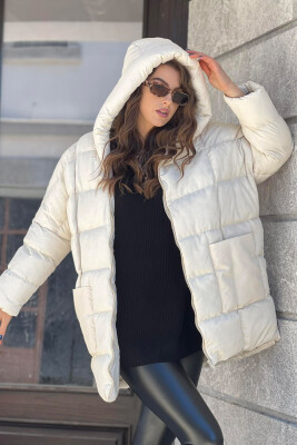 MEDIUM LENGTH WOMAN PUFFER JACKET LIGHT BEIGE/BZHZB 