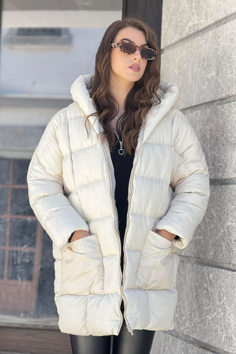 MEDIUM LENGTH WOMAN PUFFER JACKET LIGHT BEIGE/BZHZB - 1