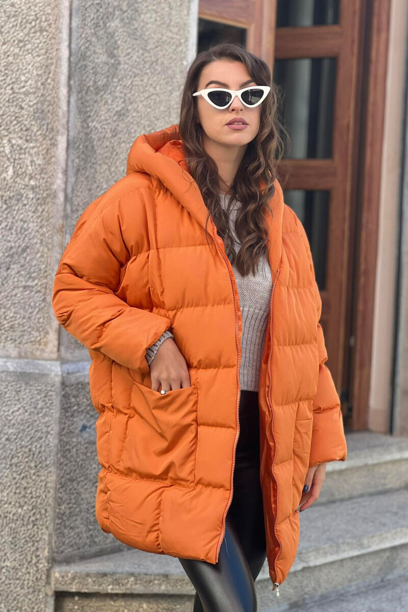 MEDIUM LENGTH WOMAN PUFFER JACKET SANDY BROWN/RERE - 1