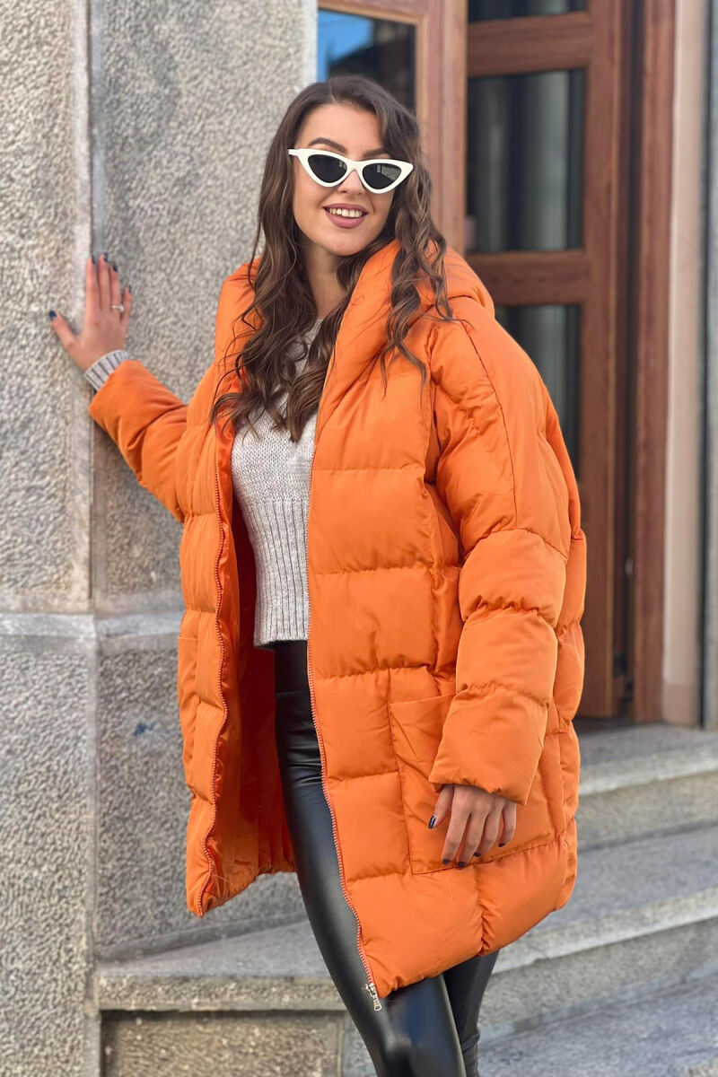 MEDIUM LENGTH WOMAN PUFFER JACKET SANDY BROWN/RERE - 3