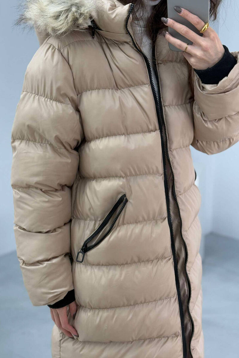 MEDIUM LENGTH WOMEN PUFFER JACKET IN BEIGE COLOR - 4