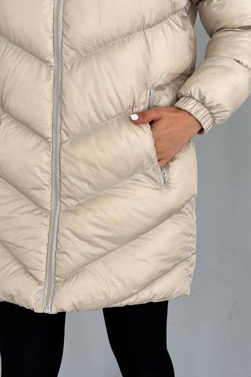 MIDI HOOD ZIPPER WOMAN PUFFER JACKET BEIGE/BEZHE - 3