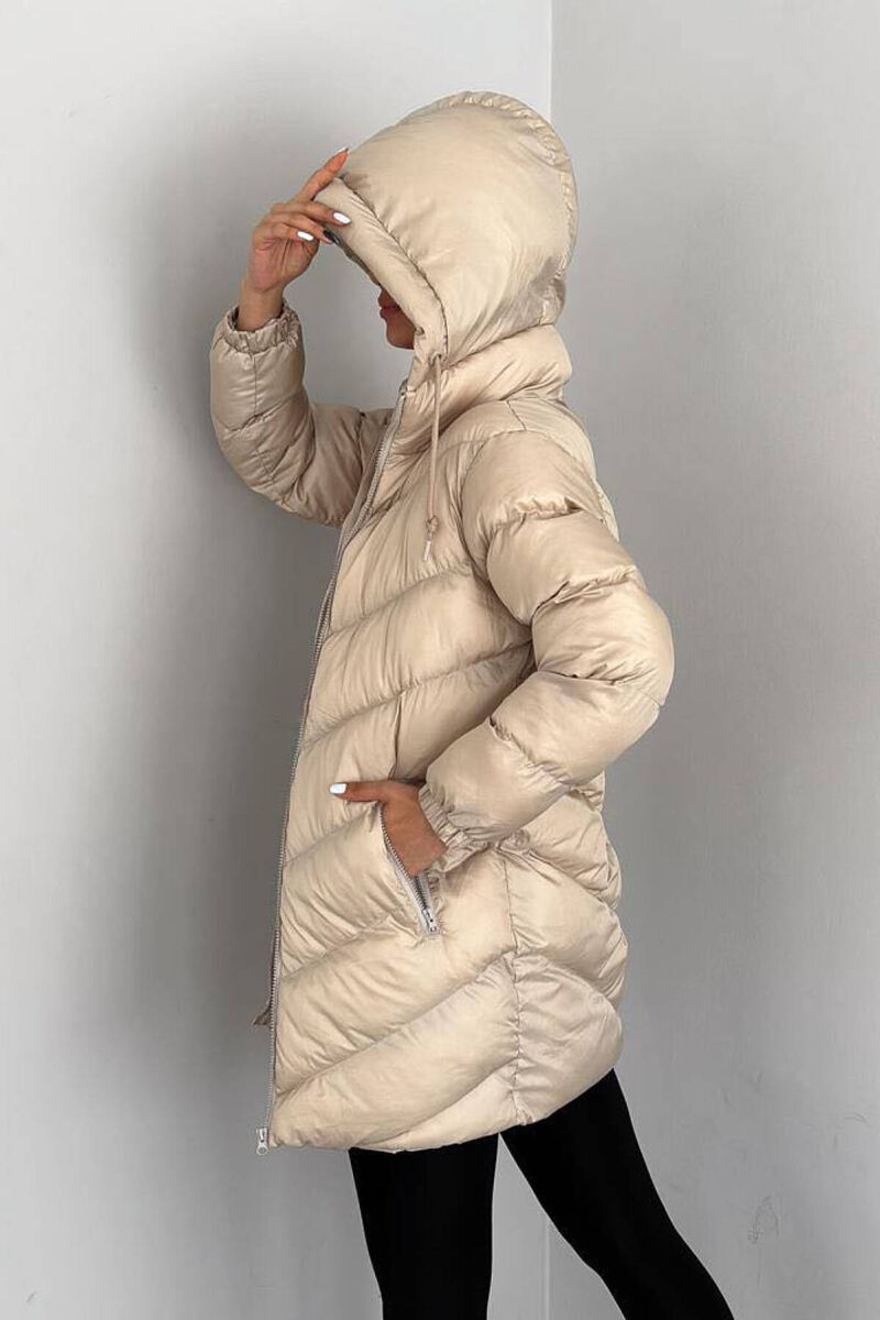 MIDI HOOD ZIPPER WOMAN PUFFER JACKET BEIGE/BEZHE - 4