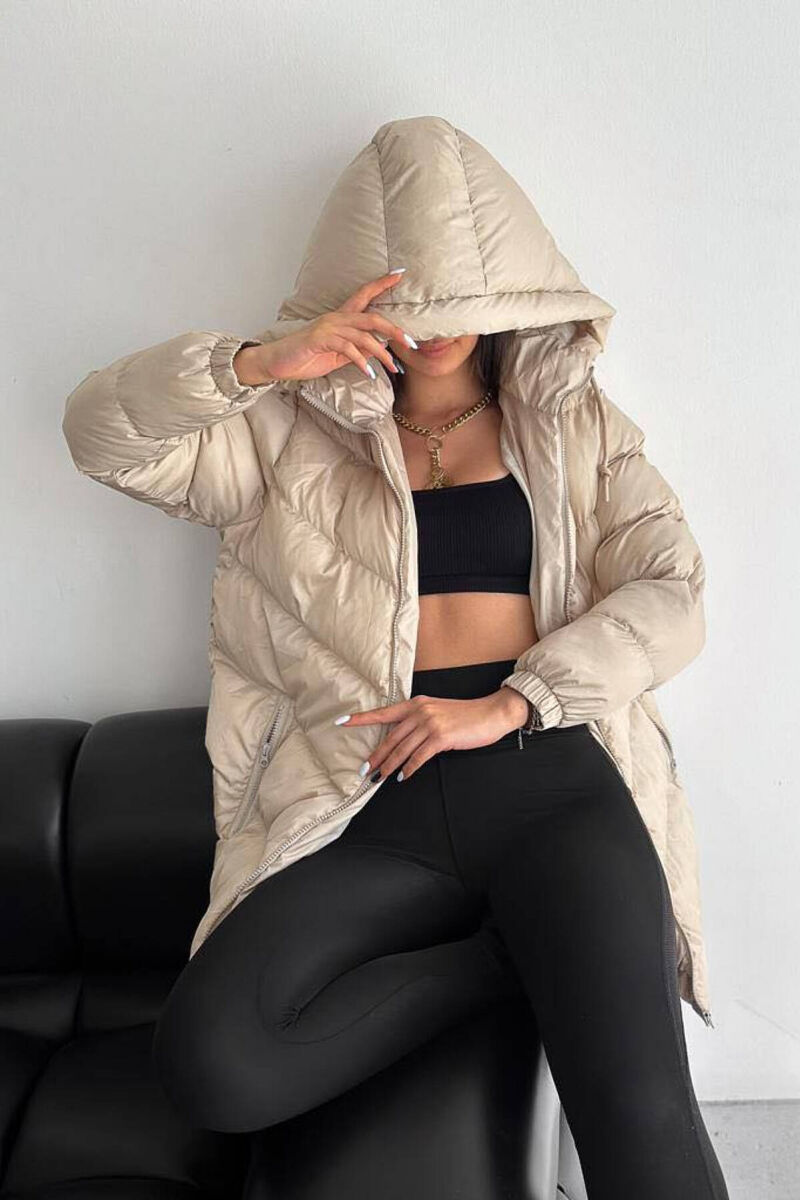 MIDI HOOD ZIPPER WOMAN PUFFER JACKET BEIGE/BEZHE - 5