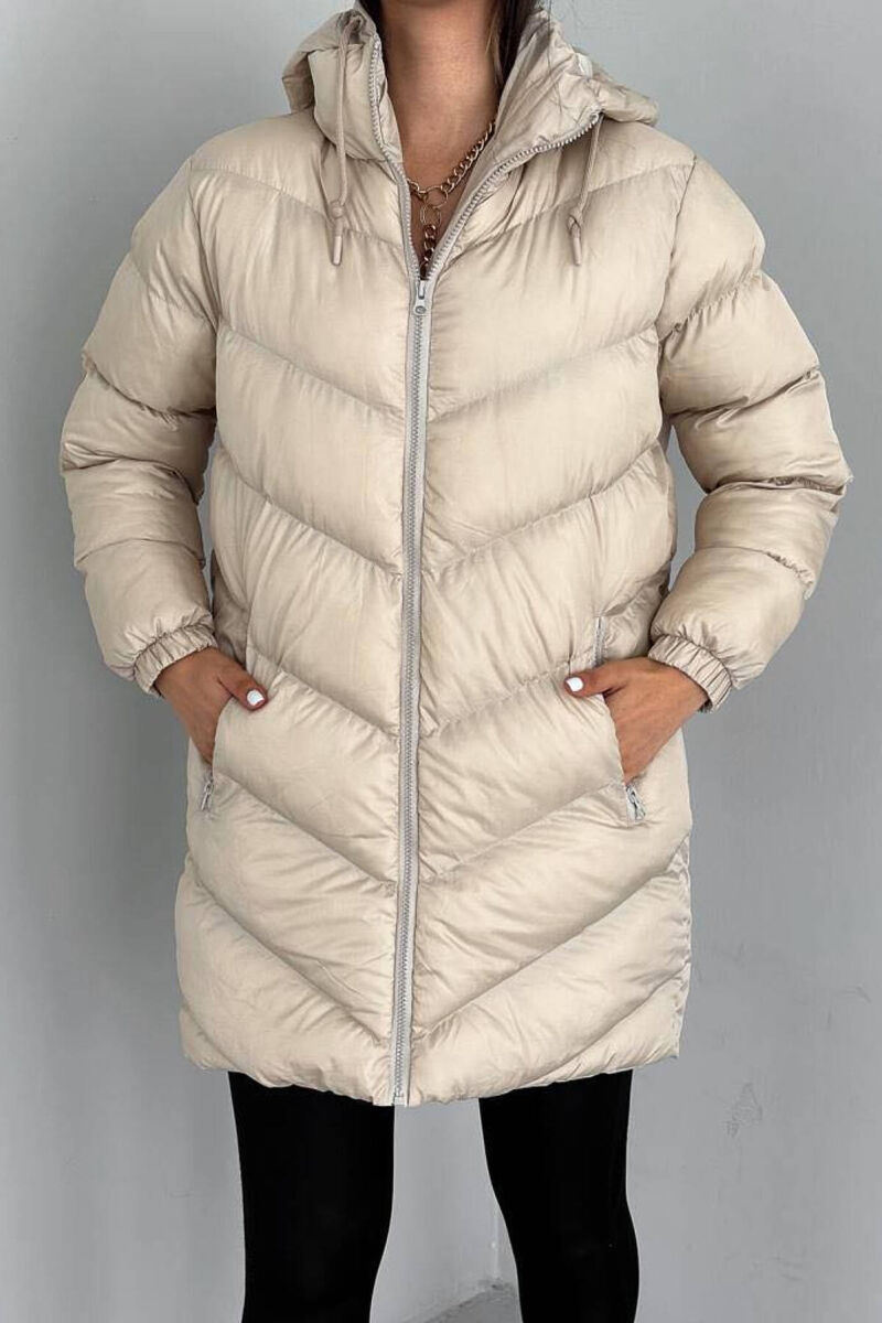 MIDI HOOD ZIPPER WOMAN PUFFER JACKET BEIGE/BEZHE - 6