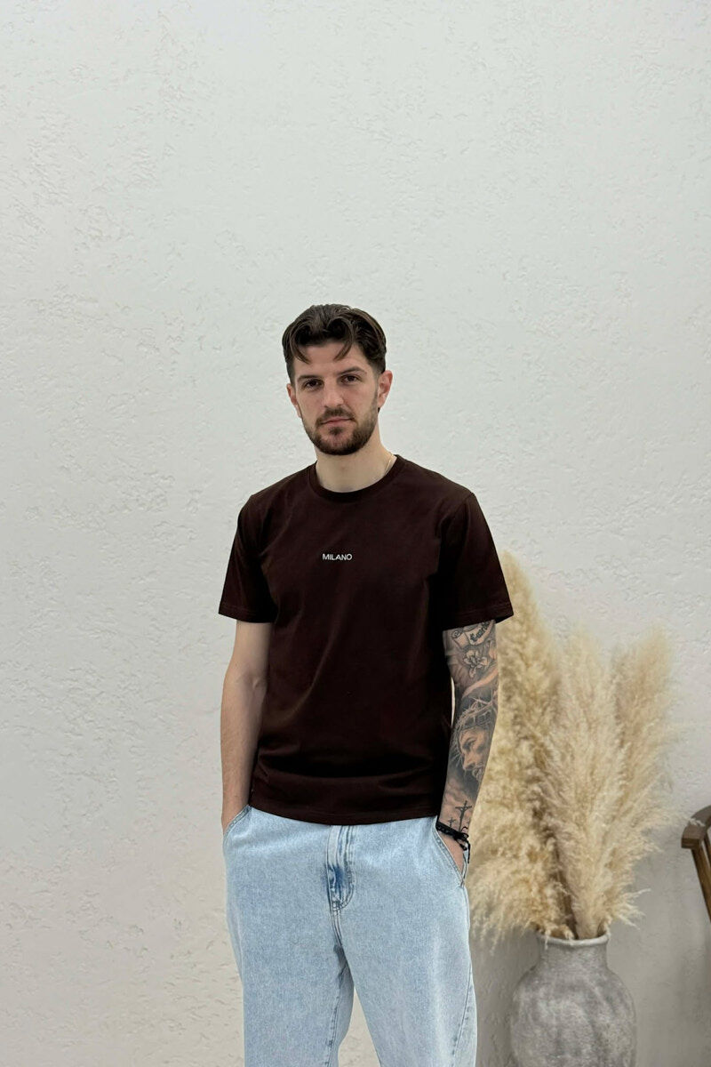 MILANO FRONT WRITTING MEN T-SHIRT DARK BROWN/KAE - 1
