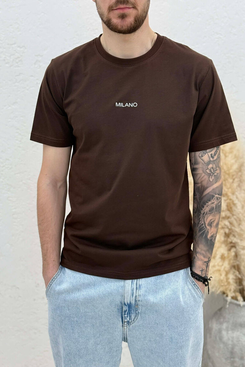 MILANO FRONT WRITTING MEN T-SHIRT DARK BROWN/KAE - 3