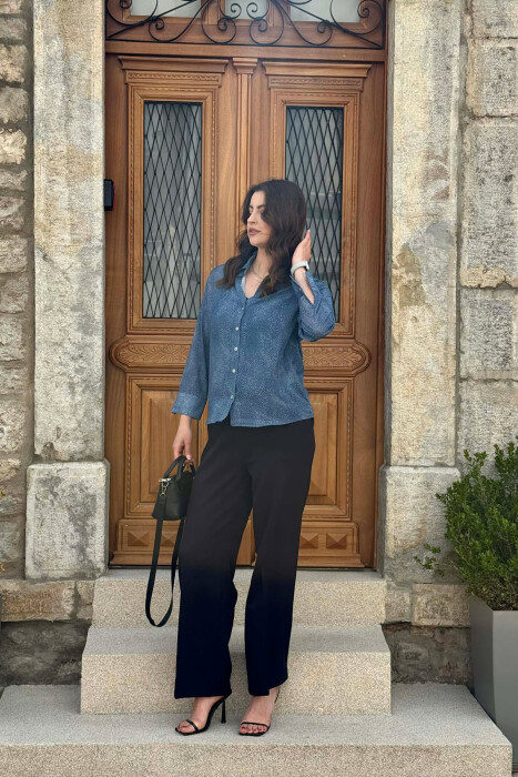 MODERN PRINT ELEGANT WOMAN SHIRT LIGHTBLUE/BZ - 5