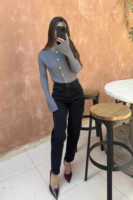 MOM JEANS ONE COLOR WOMAN JEANS BLACK/ E ZEZE - 7