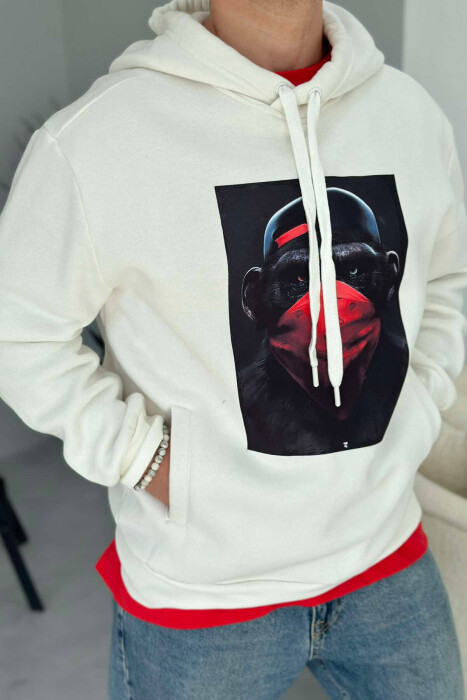 MONKEY DESIGN MEN HOODIE WHITE-E BARDHE - 4