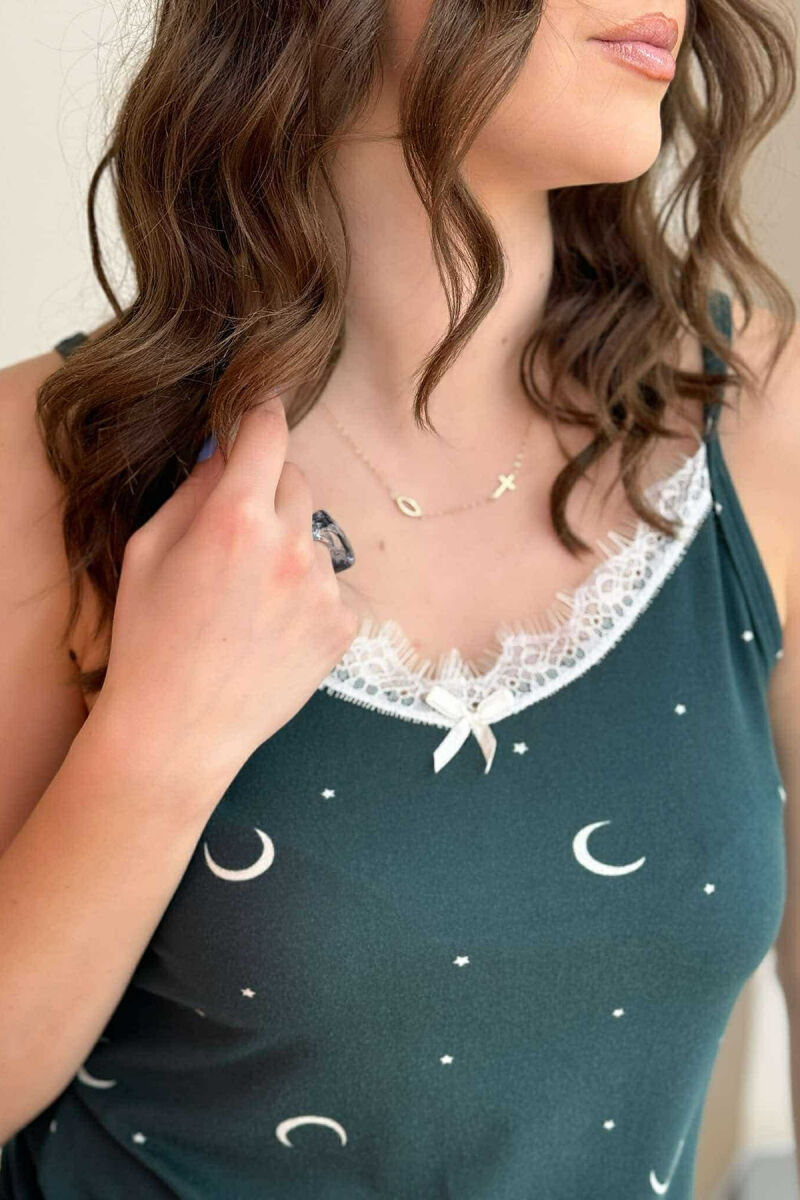 MOON & STARS DESIGN TANK TOP+SHORTS WOMEN PYJAMAS GREEN/JESHILE - 3