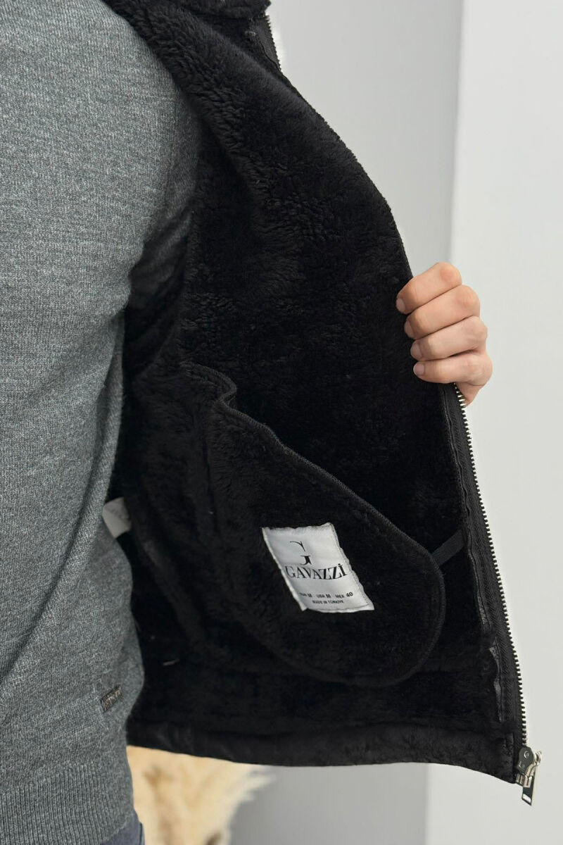 NECK AND BOTTOM BELTED FLUFFY MEN PUFFER JACKET BLACK/ E ZEZE - 3