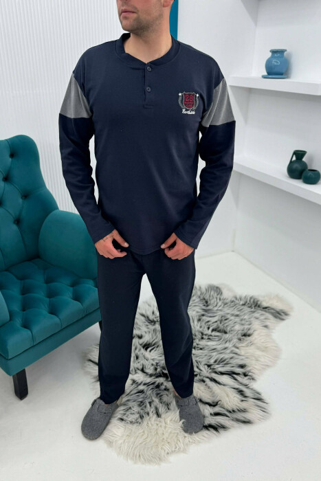 PIZHAME BLUZE ME JAKE ME BUTONA + TUTA PER MESHKUJ NE NGJYRE BLU TE ERRET - KLAUDIO FASHION