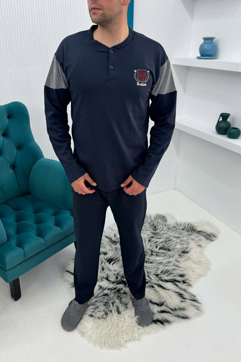 NECK BUTTONS SWEATSHIRT+TROUSERS MEN PYJAMAS DARK BLUE/BEE - 1