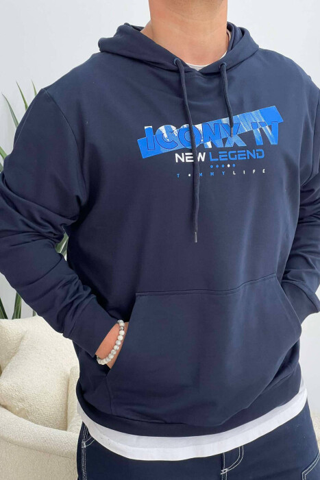 COTTON NEW LEGEND WRITTINGS MEN HOODIE IN BLUE COLOR 