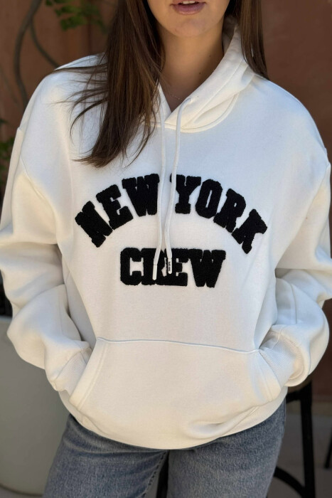 NEW YORK FLUFFY ONE COLOR WOMEN HOODIE WHITE-E BARDHE - 3