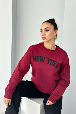 NEW YORK FLUFFY SIMPLE COTTON WOMAN SWEATSHIRT BUYRDGUNDY/VISHNJE 