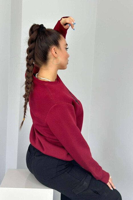 NEW YORK FLUFFY SIMPLE COTTON WOMAN SWEATSHIRT BURGUNDY/VISHNJE - 2