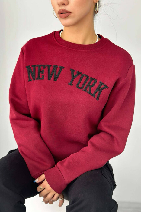 NEW YORK FLUFFY SIMPLE COTTON WOMAN SWEATSHIRT BURGUNDY/VISHNJE - 3