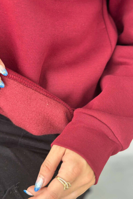 NEW YORK FLUFFY SIMPLE COTTON WOMAN SWEATSHIRT BURGUNDY/VISHNJE - 4
