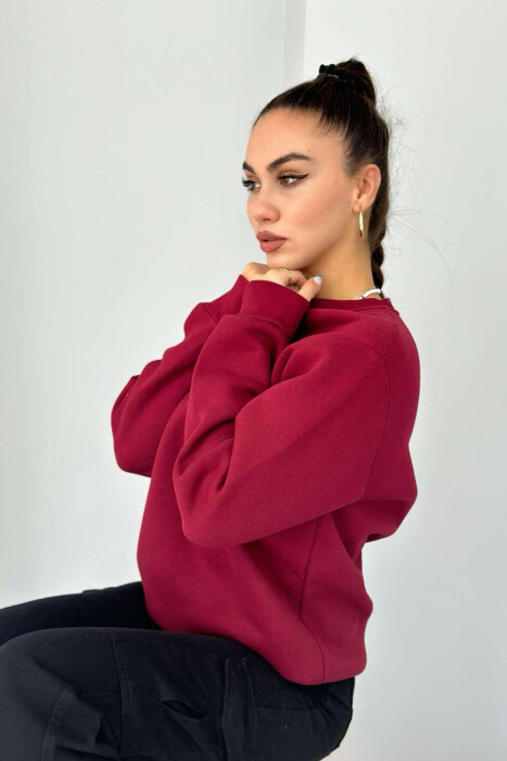 NEW YORK FLUFFY SIMPLE COTTON WOMAN SWEATSHIRT BURGUNDY/VISHNJE - 5