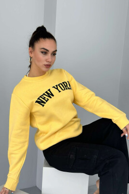 NEW YORK FLUFFY SIMPLE COTTON WOMAN SWEATSHIRT YELLOW/E VERDHE 