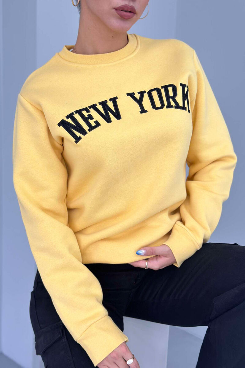 NEW YORK FLUFFY SIMPLE COTTON WOMAN SWEATSHIRT YELLOW/E VERDHE - 2