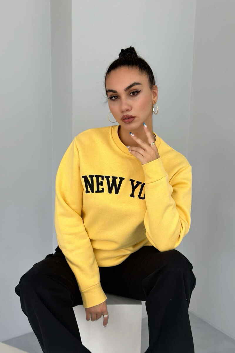 NEW YORK FLUFFY SIMPLE COTTON WOMAN SWEATSHIRT YELLOW/E VERDHE - 3