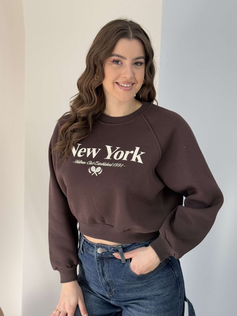 NEW YORK FLUFFY WOMEN SWEATSHIRT BROWN/KAFE - 1