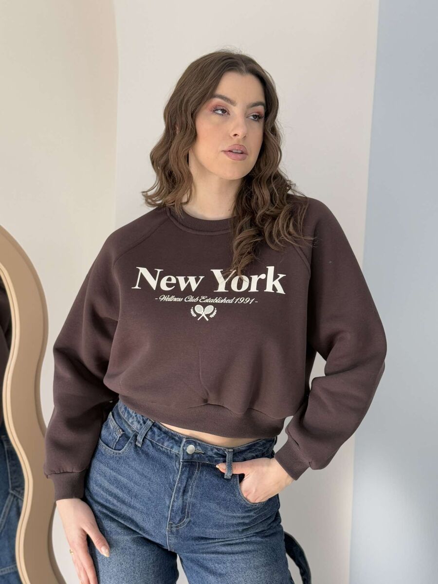 NEW YORK FLUFFY WOMEN SWEATSHIRT BROWN/KAFE - 2