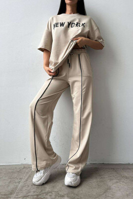 NEW YORK JOGGERS+T-SHIRT WOMEN SET BEIGE/BEZHE 