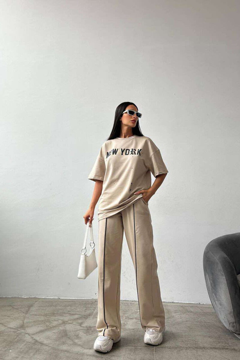 NEW YORK JOGGERS+T-SHIRT WOMEN SET BEIGE/BEZHE - 2