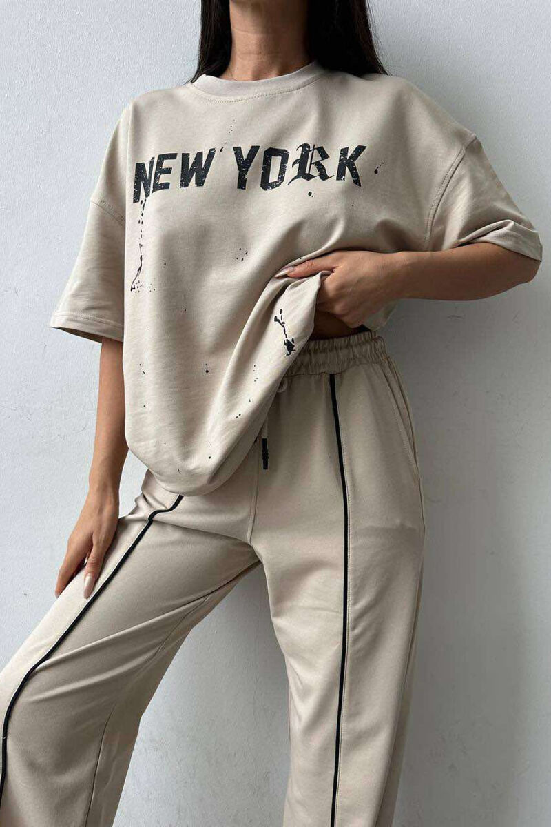 NEW YORK JOGGERS+T-SHIRT WOMEN SET BEIGE/BEZHE - 4