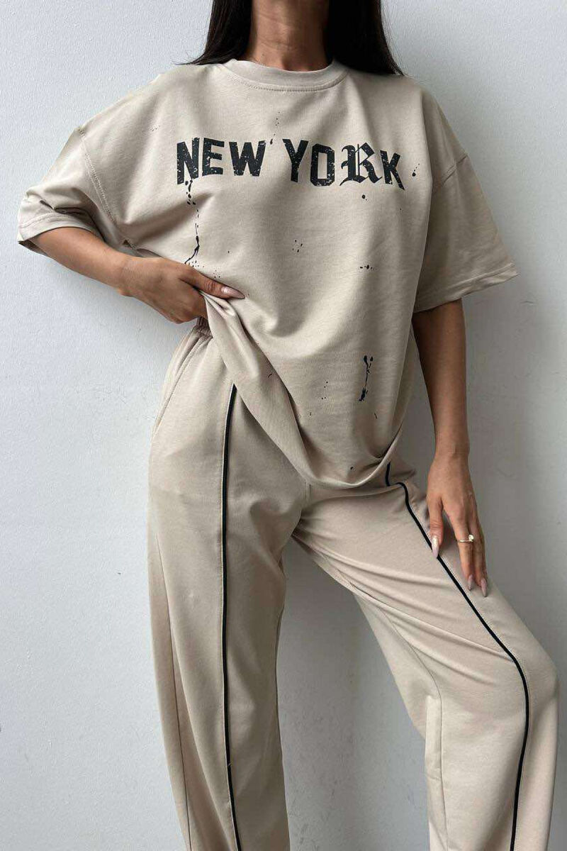 NEW YORK JOGGERS+T-SHIRT WOMEN SET BEIGE/BEZHE - 8